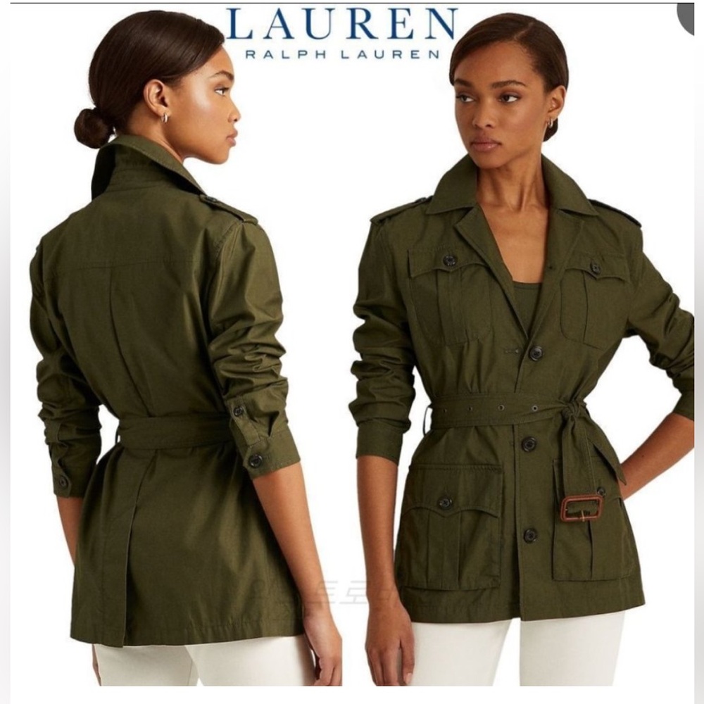 Lauren Ralph Lauren Belted Cotton Twill Field Jacket Size 10 - Picture 13 of 15